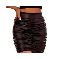 mini jupe plissée sexy taille haute en pvc pour femme, noir , xxxl
