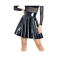 jupe plissée en similicuir pour femme - style décontracté - en pvc - mini jupe de fête, noir , 48