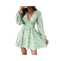 cupshe mini robe en dentelle à manches longues pour femme - imprimé floral - robe trapèze pour fête, vert clair, l