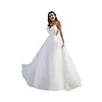 ever-pretty robe de mariée femme elégante perles a line col v taille empire bretelles robe de demoiselle d'honneur fluide blanc 40