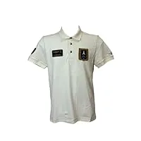 aeronautica militare polo po1762p pour homme, en piqué, t-shirt, manches courtes, flèches tricolores, crème blanche., 3xl