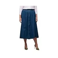 ulla popken femme grandes tailles jupe en jean avec boutons fantaisie et taille élastique, coupe évasée bleu clair 54+ 813860901-54+
