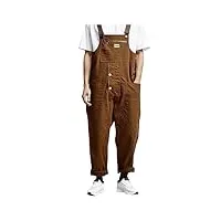 gefomuofe salopette ample pour homme - salopette de travail - réglable - vintage - salopette élégante - pantalon en jean - combinaison de travail, marron, xl