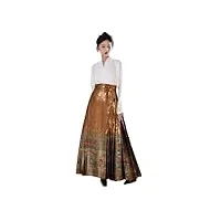 jupe longue tressée dorée pour femme, style chinois amélioré, jupe plissée élégante, jupe jaune, 36