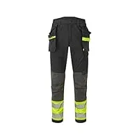 portwest ev442 pantalon de travail haute visibilité pour homme – coupe ajustée en tissu extensible avec poche holster amovible et poches genouillères, noir/jaune, taille 33