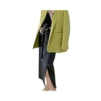 jupe longue en cuir synthétique pour femme - taille haute - fente latérale droite - jupe crayon trapèze, noir , 36