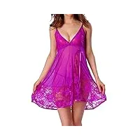 ensembles de lingerie pour femmes lingerie sexy sexy dentelle couture maille profonde v perspective robe violet s (noir x) (violet xx)