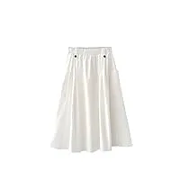 jupe midi d'été coréenne pour femme avec poche en coton - style décontracté - solide - taille élastique - jupe plissée, jupe blanche., taille unique