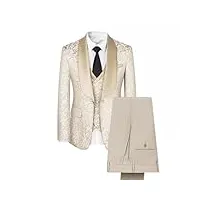 allthemen costume 3 pièces homme paisley tuxedo jacquard slim fit col châle veste pour mariage beige xl