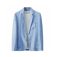 gibz blazer en lin pour hommes à la mode décontracté simple veste de costume respirant manteau de sport avec poche pour printemps Été automne bleu xl