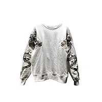 wolong golden dragon brodé hommes tops pullover manches longues all-match loose printemps automne streetwear high street, blanc, s