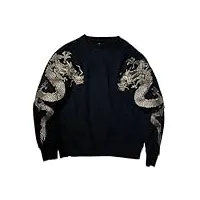 wolong golden dragon brodé hommes tops pullover manches longues all-match loose printemps automne streetwear high street, noir , xs