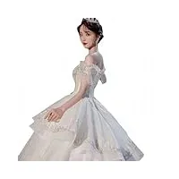 apzknhda robe de mariée Élégante mariée une Épaule lourde luxe rêve ciel Étoilé yao tail robe de mariée, white, 18w