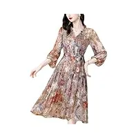 robe d'été vintage midi de bal en soie florale col en v pour femmes tuniques robes de soirée, couleur photo, m