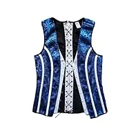 wvapzxx corset moulant pour homme - imprimé floral bleu - taille amincissante - vintage - À lacets - avec os - costume galbant, bleu, xs