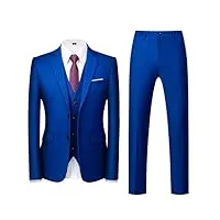 (veste + gilet + pantalon) couleurs bonbon slim business work men costume de scène smoking 3 pièces, bleu marine, xl