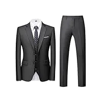 (veste + gilet + pantalon) couleurs bonbon slim business work men costume de scène smoking 3 pièces, gris foncé 9., l