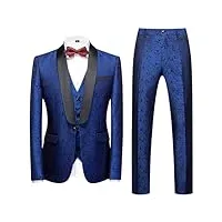 (veste+gilet + pantalon) jacquard mariage smoking costume 3 pièces ensembles formelle slim party costume, bleu, xl