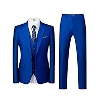 (blazer + gilet + pantalon) solide business mariage costume 3 pièces formelle hommes slim fit party suit, bleu marine, 5x-large