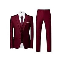 (veste + gilet + pantalon) couleurs bonbon slim business work men costume de scène smoking 3 pièces, bordeaux, xxxl