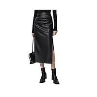 jupe midi en cuir mat pour femme - taille haute - jupe droite fendue sur le côté - jupe en polyuréthane extensible, noir , 48