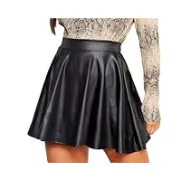 generic mini jupe patineuse plissée en similicuir taille haute pour femme, noir , xxxl