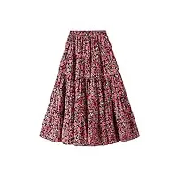 jupe de gâteau à imprimé floral pour femme - taille haute - Élastique - coupe ample - décontractée - large ourlet - jupe trapèze, fleur noire et rouge., taille unique