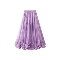 jupe trapèze rose pour femme - ligne a - dentelle - maille plissée - grand ourlet - pour fête décontractée, violet, taille unique