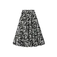 jupe de gâteau à imprimé floral pour femme - taille haute - Élastique - coupe ample - décontractée - large ourlet - jupe trapèze, noir , taille unique