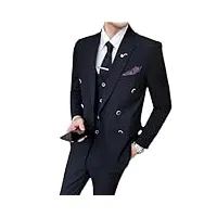 costume 3 pièces slim pour homme - style décontracté - double boutonnage - costume + gilet + pantalon, noir , l