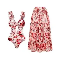 xtzyglfd maillot de bain imprimé rouge à bretelles et volants avec bretelles découpées et dos nu - Épaules dénudées - costume de piscine d'été (couleur : d, taille : m) (dl)