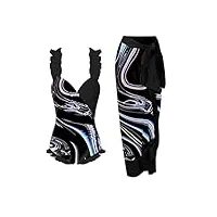 xtzyglfd maillot de bain noir à volants et bretelles plissées, col en v, imprimé, taille haute, chemisier serré à bretelles pour femme (couleur : d, taille : l) (d xl)