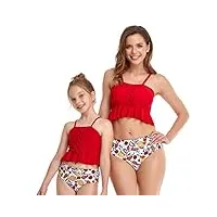 nouveau bikini ensemble maillot de bain femme maillot de bain fille famille tenues assorties enfant femme natation maillots de bain vêtements de plage (couleur : noir, taille : fille 128) (rouge m)