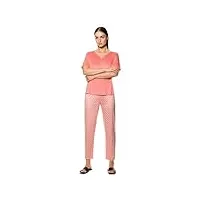mey Élégant pyjama pour femme : pyjama rose 2 pièces, coupe décontractée, haut en v, t-shirt uni à manches courtes avec boutons, pantalon 7/8 avec taille confortable, 100 % modal, série iara, cherry