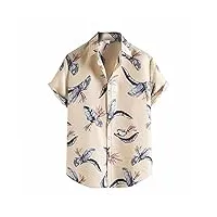 amaxrcsy packs chemise hawaïenne ethnique à manches courtes pour hommes décontractée en coton et lin imprimée blouse elegante (couleur: kaki, taille: mcode) (khaki xxxlcode)
