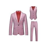pulcykp costume à carreaux pour homme - robe de soirée de mariage - coupe ajustée - blazers et pantalons, pnnrk lot de 3 pièces, xx-small