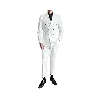 costume 2 pièces à double boutonnage pour homme avec blazer et pantalon, blanc, taille m