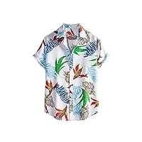 2 pièces nouveaux hommes coupe ajustée chemises imprimées florales mâle décontracté à manches courtes hawaïen plage fleur basique hauts grande taille (couleur: blanc, taille: scode) (blanc xxlcode)