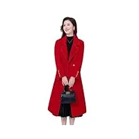 manteau en laine double face pour femmes automne-hiver long manteau en laine manteaux en laine pour femme coupe-vent, rouge, xl