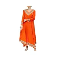 heydhsdc robe longue plissée à col en v pour femme printemps été robe trapèze décontractée, orange, taille unique