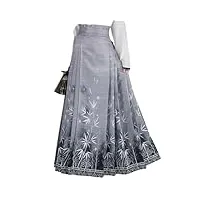 robe en bambou avec motif feuille de cheval, jupe plissée vintage pour femme, jupe grise 9, 48
