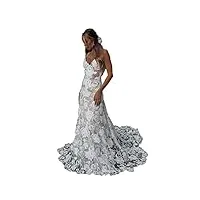 awupbdkr robes de mariée, robe de mariée à motif floral, col en v, robe sirène, blanc, 18 grande taille