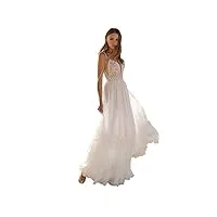 awupbdkr plage robes de mariée, bohème robe de mariée à dos découvert spaghetti nouilles bretelles robe de mariée col v robe de mariée robe de soirée, blanc, 14