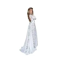 awupbdkr floral application robe de mariée, bohème robe de mariée à manches longues ensemble pour la fête de mariage cocktail soirée, blanc, 18 grande taille