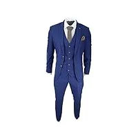 costume homme 3 pièces bleu roi avec détails marron tissu birdseye classique au style vintage parfait pour mariage - bleu 56