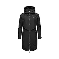ragwear frodik youmodo manteau de transition long et surdimensionné pour femme, parka respirante et imperméable (colonne d'eau 11 000 mm), avec capuche, tailles xs à xxl, noir , l