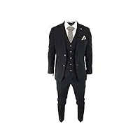 costume homme noir 3 pièces avec détails marron en tissu birdseye vintage parfait pour mariages ou soirées Élégantes - noir 52