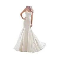 wyfdmnn robe de mariée princesse sirène tulle paillettes et bretelles spaghetti, blanc, 50