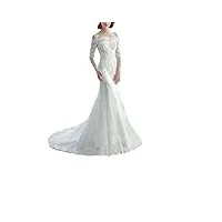 wyfdmnn vintage un mot Épaule Élégante sirène robe de mariée dentelle manches longues robe de mariée robe perlée, champagne, 32