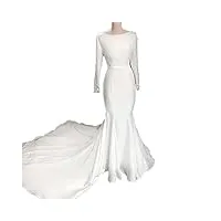 wyfdmnn robe de mariée, mousseline de soie manches longues robe de mariée, robe de soirée longue, blanc, 10